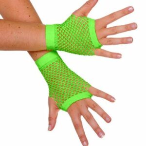 Neon green fishnet gloves