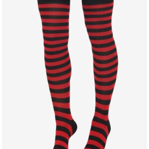 Thigh highs - black & red stripes - Code: 6910