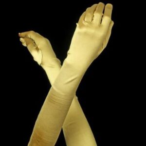 Long gold satin gloves